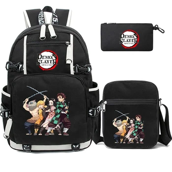 3Pcs/set Anime Demon Slayer Backpack for Boy Girl Back To School Bookbag Man Women Laptop Bag Travel Bag Kid Gift Rucksack