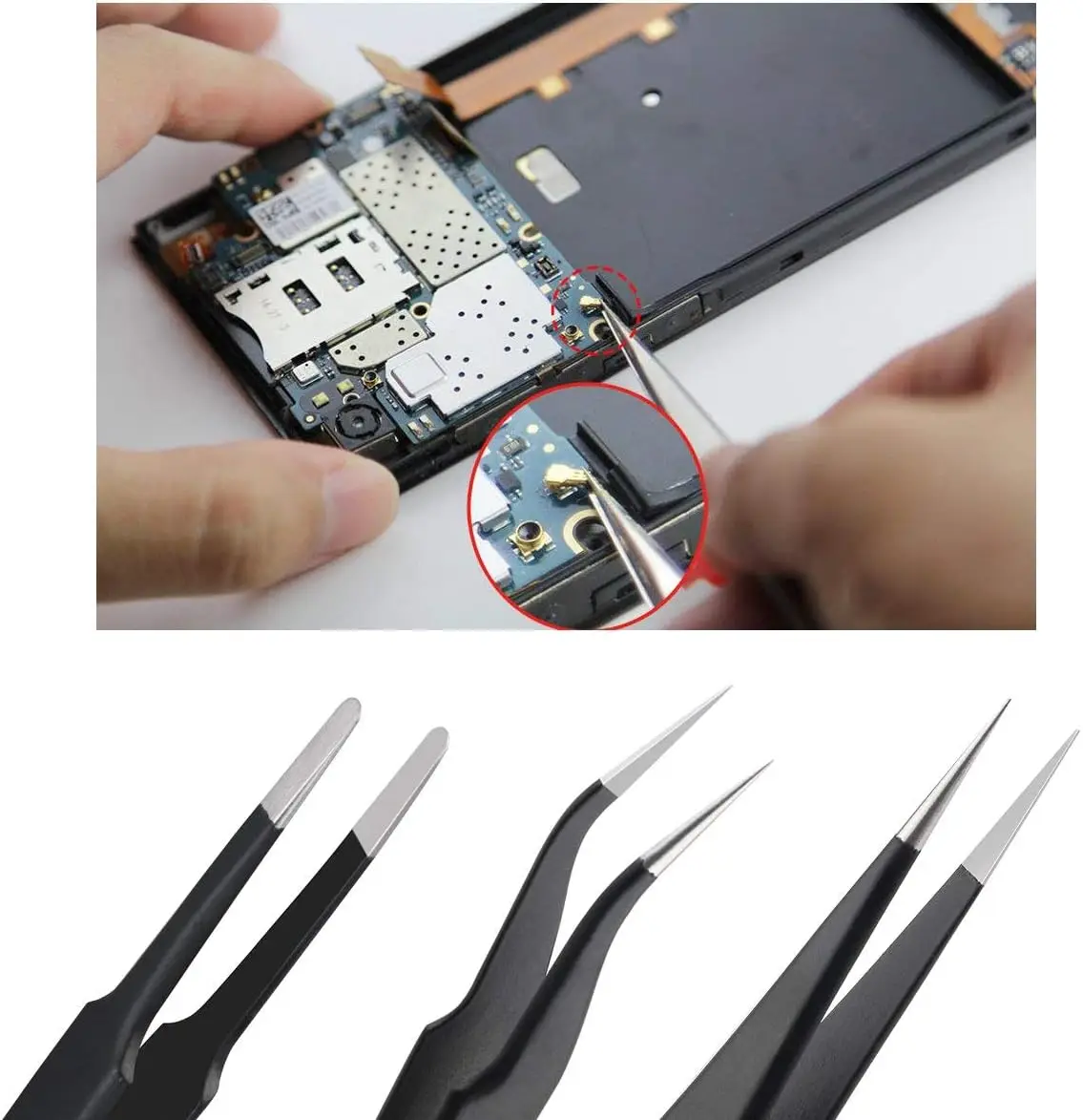 ESD Anti Static Anti Magnetic Stainless Steel Precision Tweezers Set For Craft,Electronics Repair,jewelry repair,Lab Work 6/9PCS