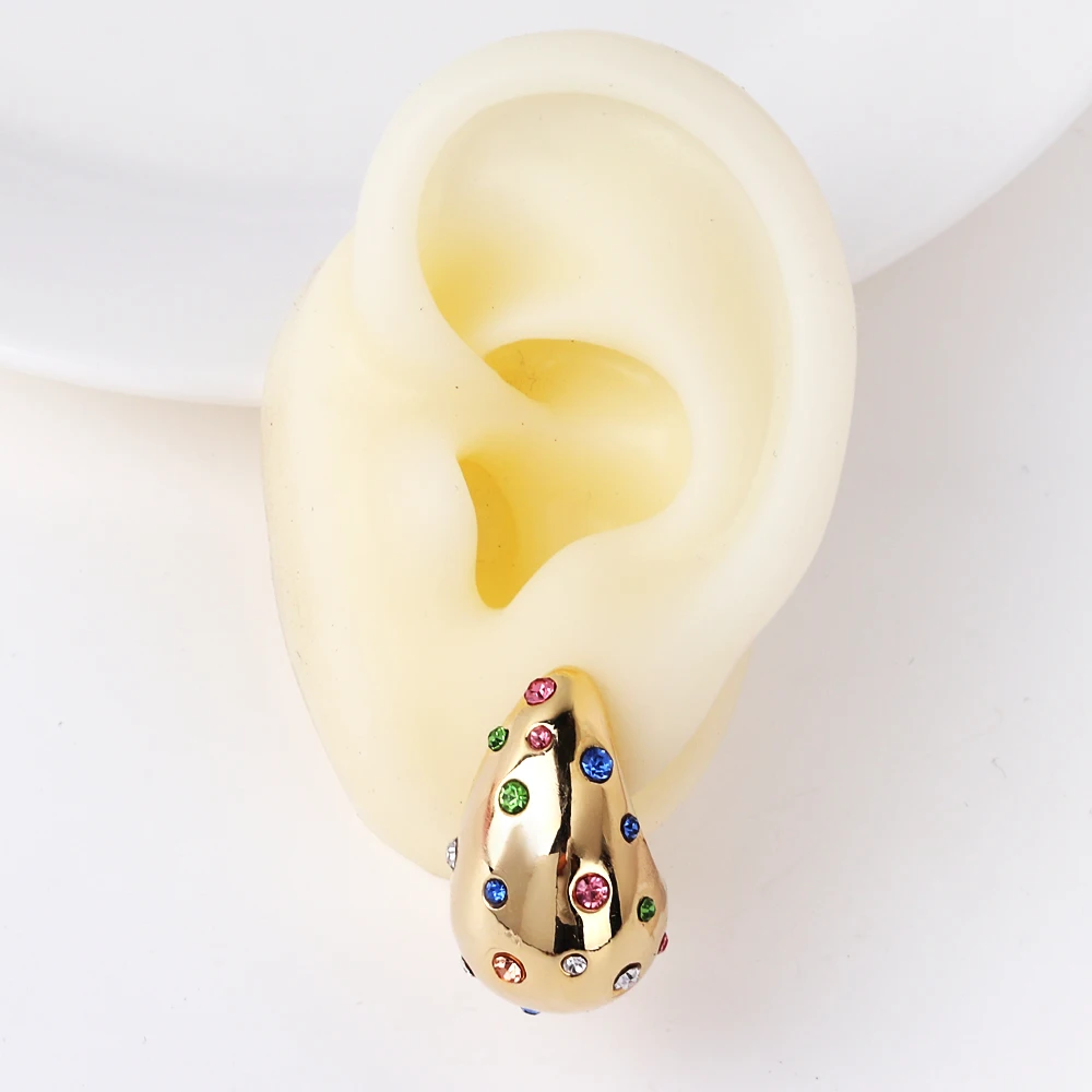 Vergoldete bunte Zirkon-Ohrstecker mit molligem Wassertropfen für Damen und Mädchen, Silber, klassischer Trend, Hochzeit, Party-Schmuck – Detail 4