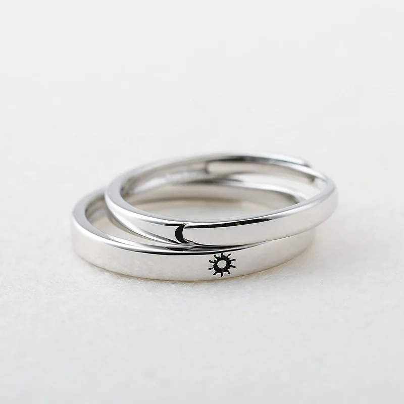 Couples Rings 2Pcs Sun Moon Open Adjustable For Women Men