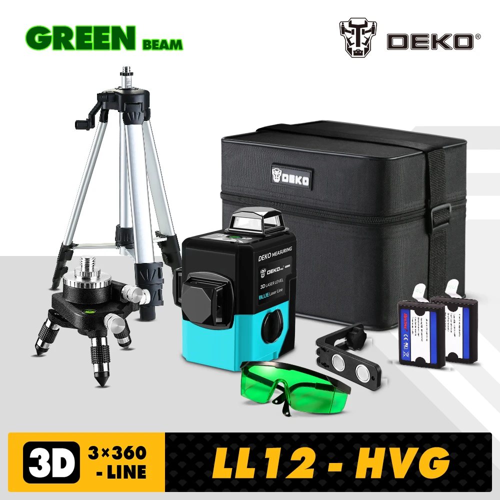 Лазерный уровень DEKO LL12-HVG SET2, самовыравнивающийся, горизонтальный и вертикальный перекрестный, 12 линий, 360 градусов