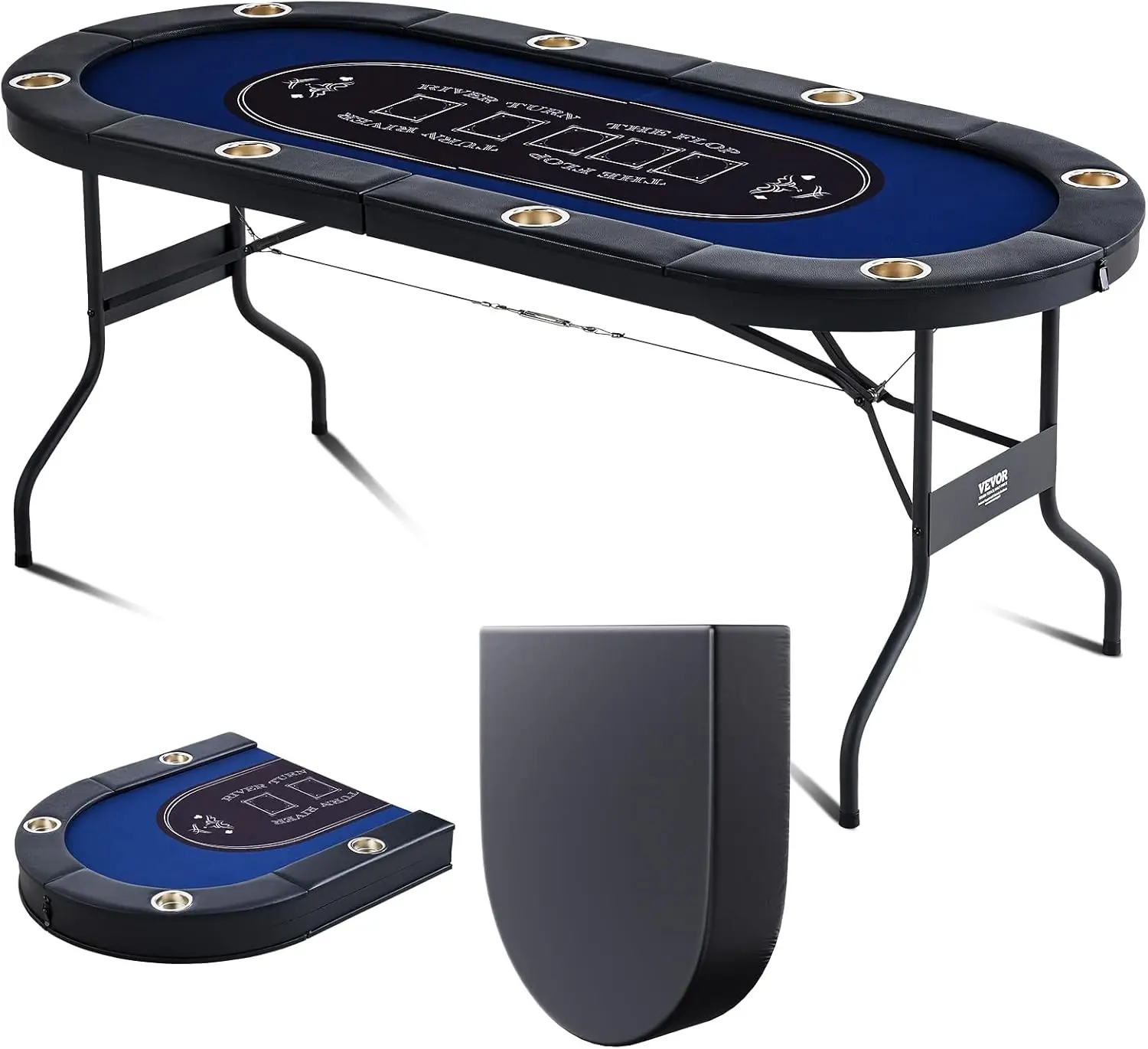 Foldable Poker Table for 8 Player, Blackjack Texas Holdem Table with Padded Rails and Stainless Steel Cup Holders, Portable Fold