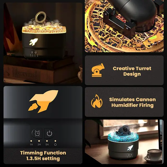 Humidifier LED Mini Cannon Diffuser Silent Vapor Cannon Diffuser Creative Turret Cool Mist Air Aromatherapy 4