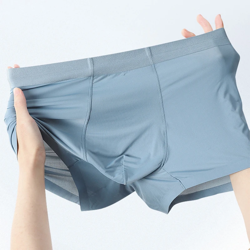 

Men's Flat-footed Underwear Ice Silk Seamless One-piece Underwear Solid Color Breathable Antibacterial Boxer Mid-waist Underwear