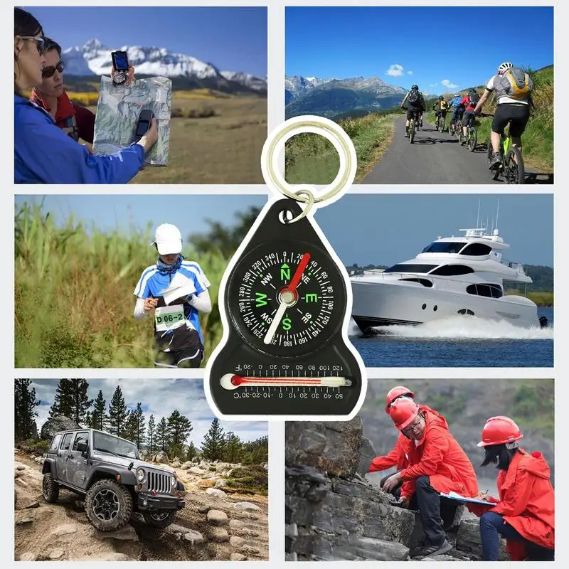 Mini Survival Compass Thermometer Portable Outdoor Camping Hiking Pocket Navigator Adventure Keychain Compass Navigation Tool 5