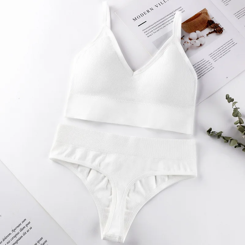 French Backless Push Up Underwear Set Women Sexy G-String Seamless Bralette Female Lingerie Soft Tank Crop Top Gym Sport_voghion.com