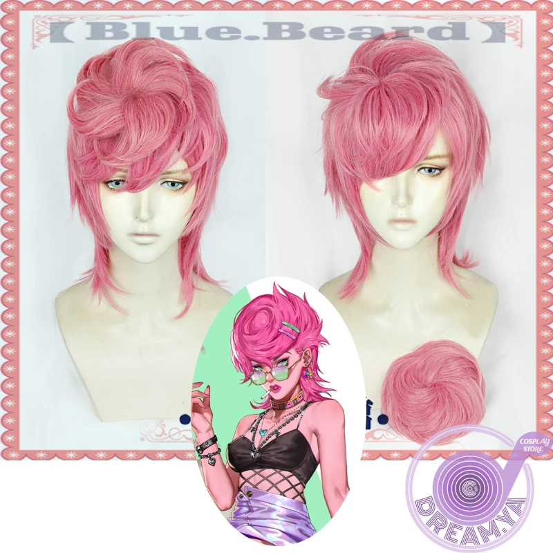 

Trish Una Cosplay Wig JOJO's Bizarre Adventure Anime Pink Short Heat Resistant Synthetic Hair Halloween Role Play Party +Wig Cap