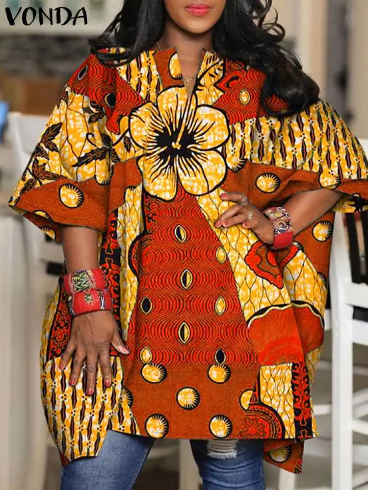 

Модная Элегантная блузка VONDA, летние женские рубашки с коротким рукавом 2024, богемные топы с V-образным вырезом, Повседневная Туника, винтажные свободные блузы
