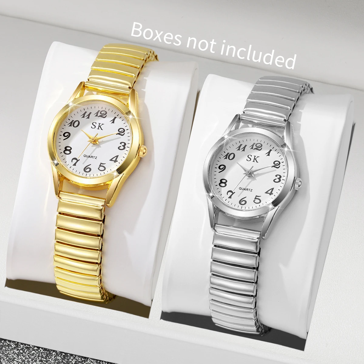 2pcs/set Elegant Elastic Strap Women Wristwatches Fashion Small Arabic Dial Ladies Watches Clock Reloj Mujer (without Box), Alina Gadgets