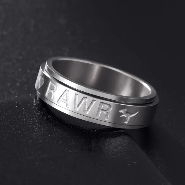 Skyrim Heart RAWR Dinosaur Rings Stainless Steel Anti Stress Spinning  Rotate Fidget Ring Appreciation Jewelry Gift for Men Women - AliExpress