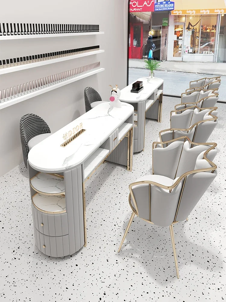 

Nordic Luxury Dressing Nail Table Professional Storage Manicure Table Marble Tabletop Mesa De Manicure Salon Furniture WT