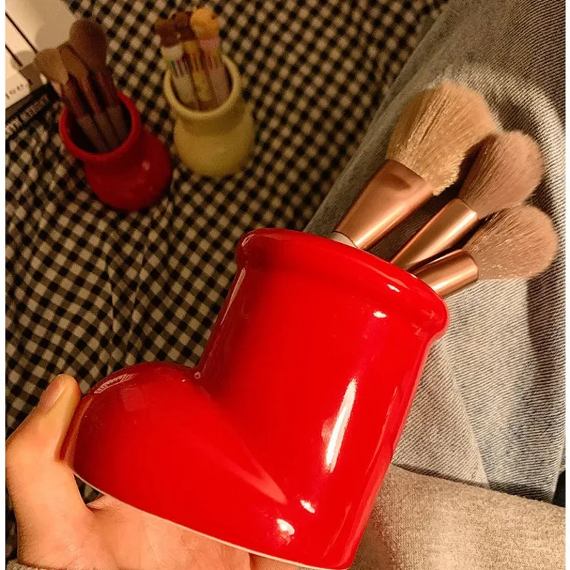 창의적인 카와이 빨간 신발 모양 도자기 장식 꽃병 빨간 부츠 액션 피규어 장난감, 펜꽂이 저장 탱크 장식 선물