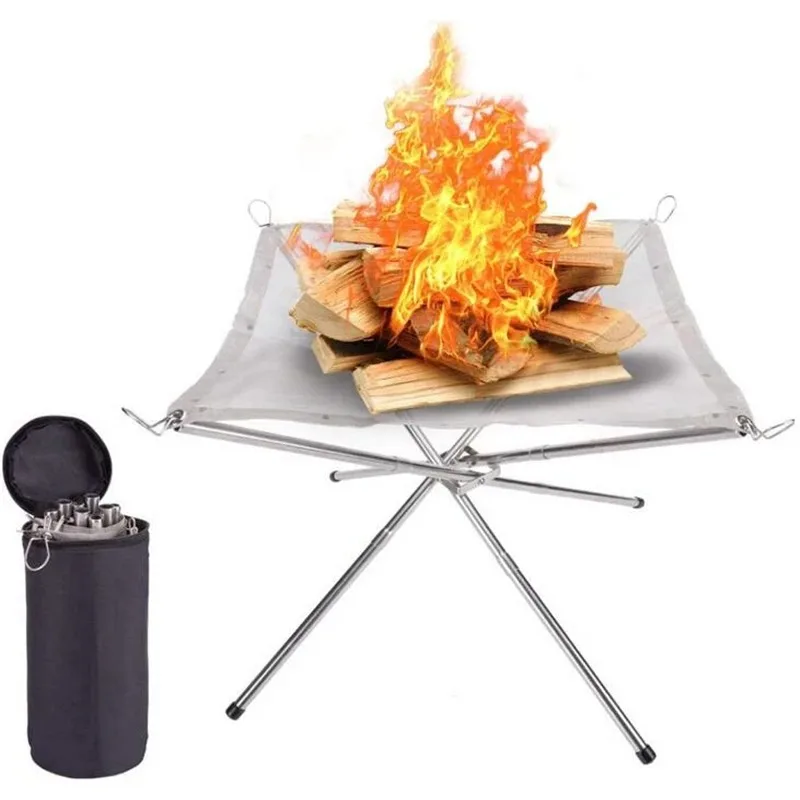 Outdoor Camping Campfire Fire Rack Foldable Mesh Fire Pit Wood Stove Frame Rack for Garden Backyard BBQ Bonfire,camping fire pit