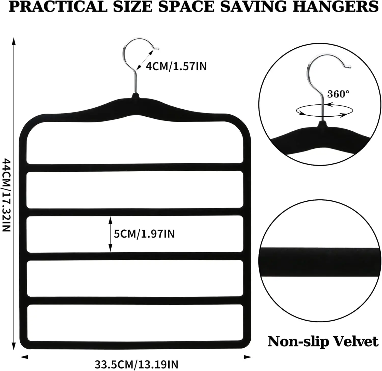 Closet Organizers and Storage,3 Pack Velvet Pants-Hangers-Space-Saving,Non Silp 5 Tier Scarf Jeans Organizer 5