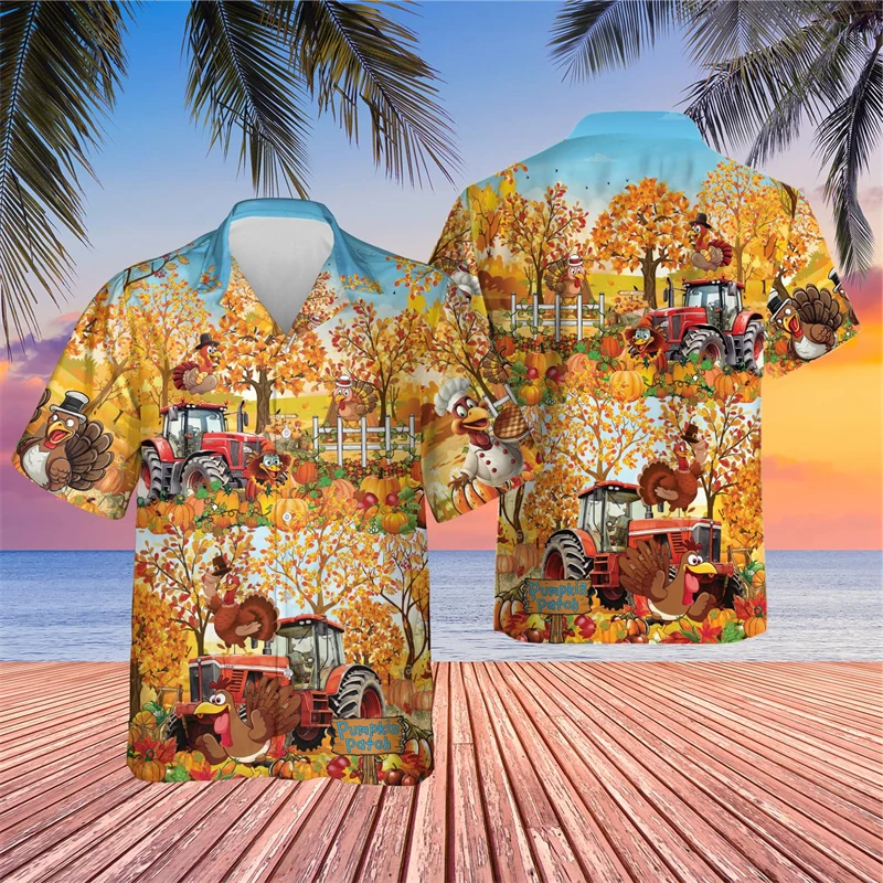 

Рубашка мужская с 3D-принтом на День Благодарения, повседневная Пляжная футболка с графическим изображением еды, индейки, смешная блузка с коротким рукавом с животными, цыплятами, топы