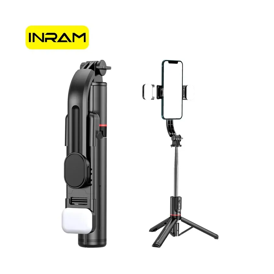 Selfie Stick Tripod INRAM Bluetooth Selfie Stick Double Fill Light Tripod with Remote Shutter for L13D 1160mm Extended Version Android IOS