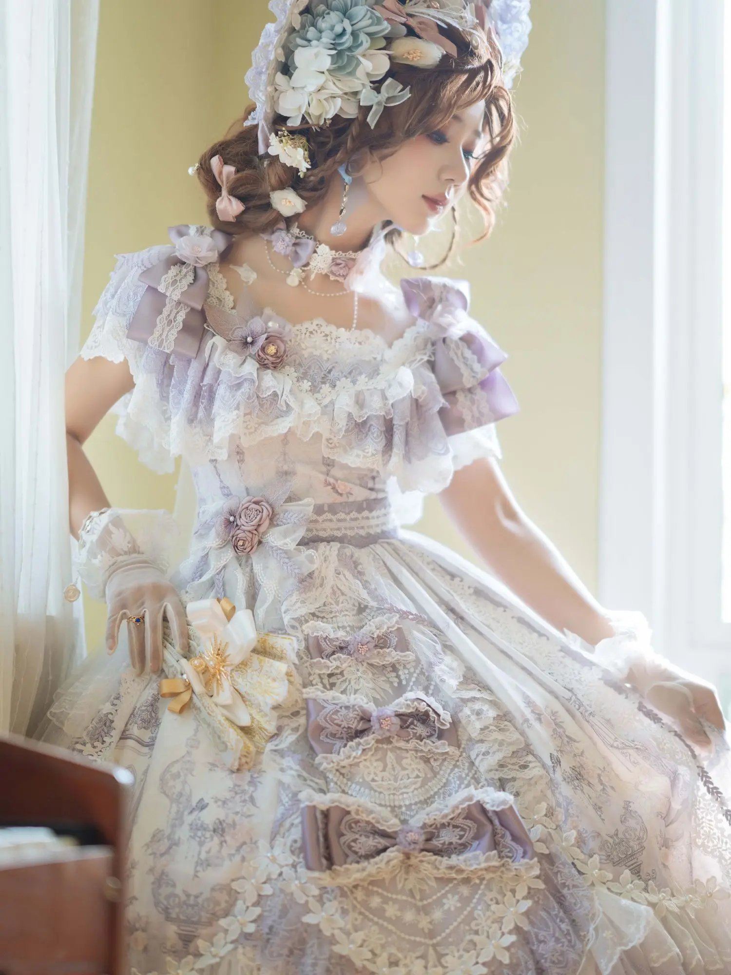Lolita Costumes Japanese Sweet Kawaii Jsk Lolita Dresses Women Victorian Gothic Cartoon Sleeveless Bow Lace Princess Tea Party