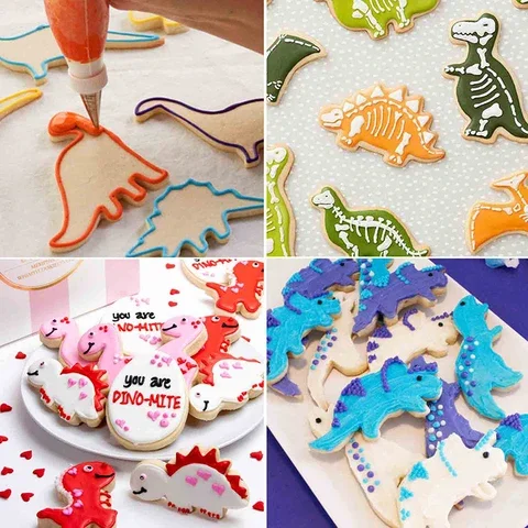 

7 Pieces of Cute Dino Biscuit Candy Food Molds Stainless Steel Cookie Cutters for Kids Birthday Decoration Baby Party Supplies