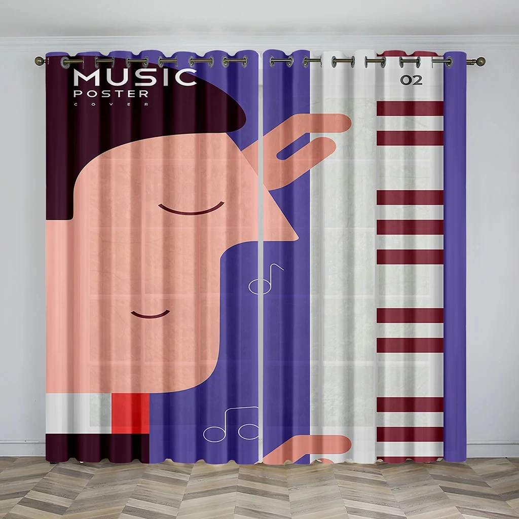 Music Stage Electric Guitar Shelf Drum Instrument Design Sunshade Curtains Living Room Bedroom Home Decoration Thin Curtains 5
