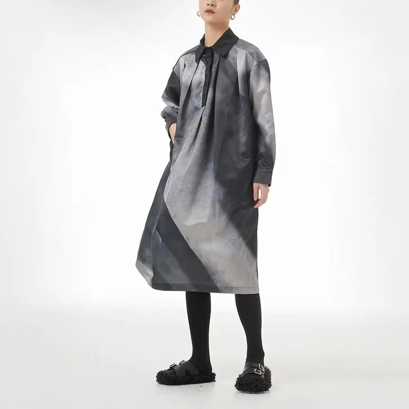 

SuperAen 2024 New Fashion Spring Long Sleeves High Grade Cotton A-line Long Dress