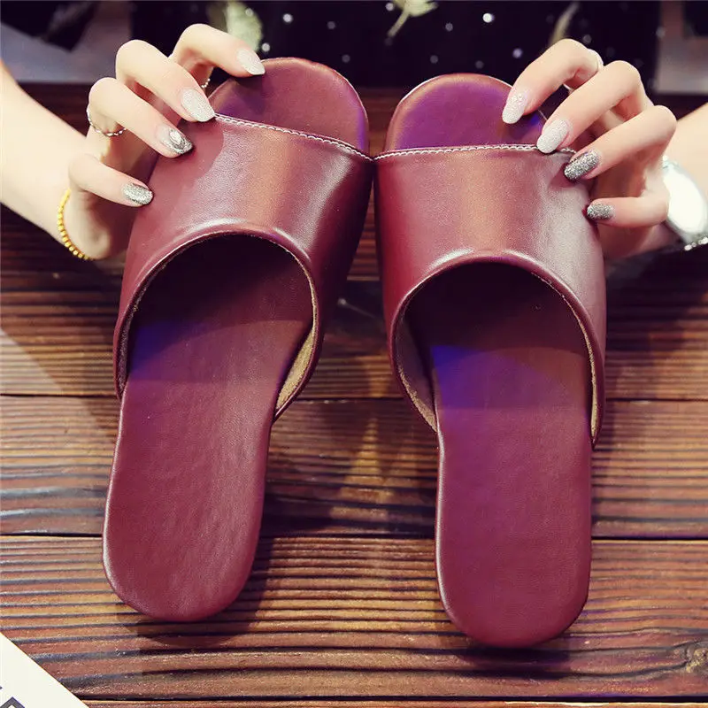 

Summer Leather Slippers Men Shoes Home Women Indoor House for Women's Slippers Woman Man Slipper Luxury Soft Flat Shoes