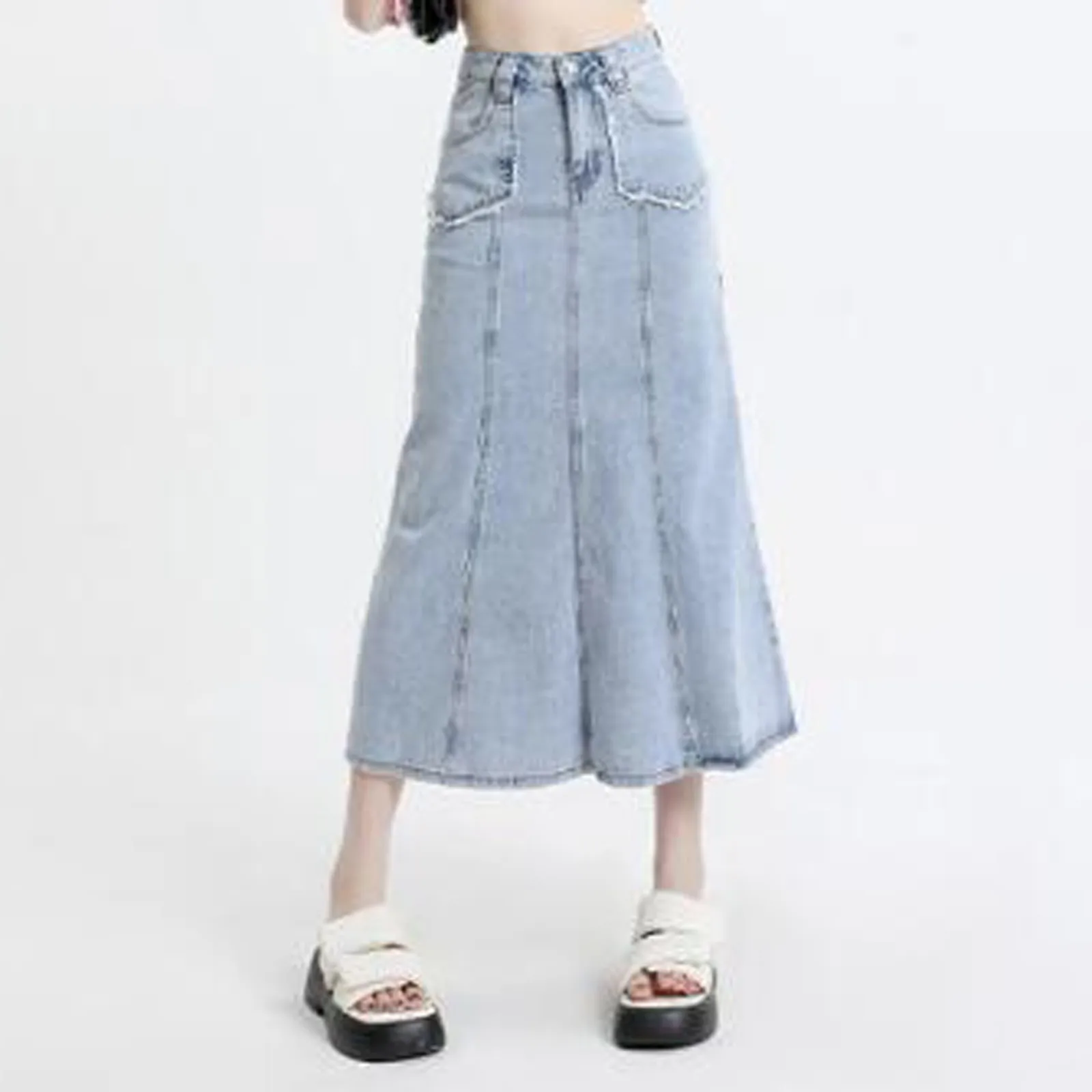 

Женская Повседневная универсальная Облегающая джинсовая юбка «рыбий хвост», простая модная винтажная однотонная свободная трапециевидная джинсовая юбка, осень 2023