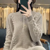 Pull en cachemire tricoté à col mi-haut pour femme, 100% laine, ample, mode coréenne, haut de luxe, nouvelle collection automne/hiver 2023 5