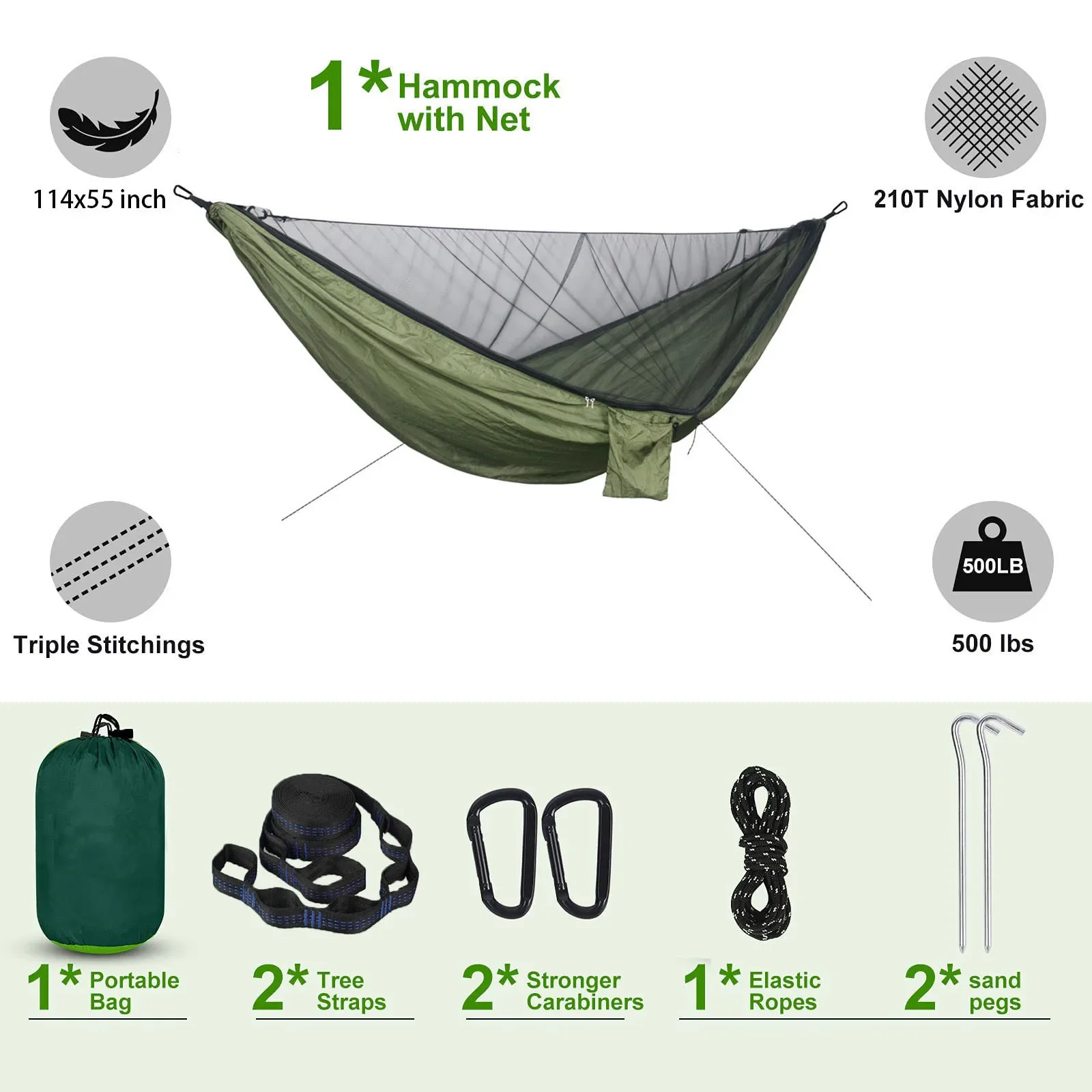Portable Quick Setup 290*140cm Travel Outdoor Camping Hammock Hanging Sleeping Swing Bed with Mosquito Net 4