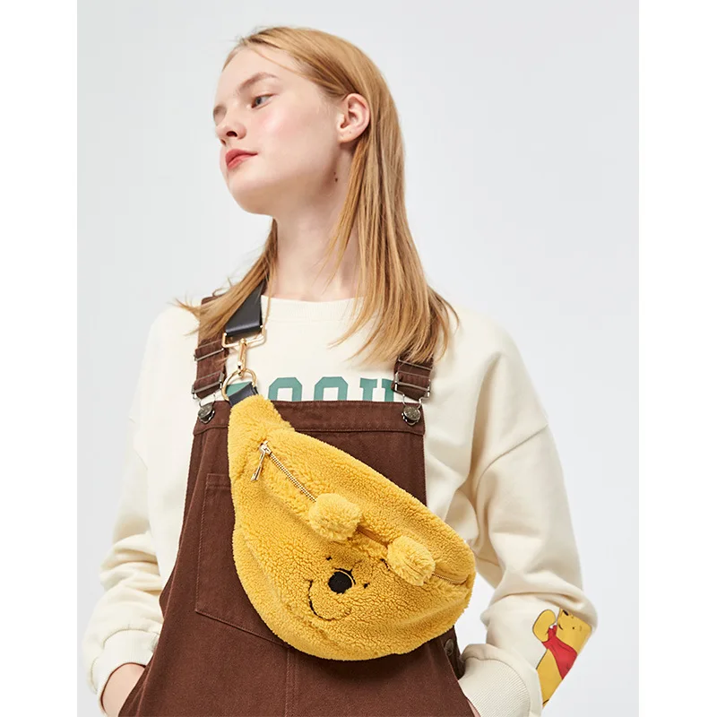 Disney Winnie The Pooh New Ladies Plush Messenger Bag Cartoon Cute Toy Kids Belt Bag Large Capacity Girls Chest Bag Gift