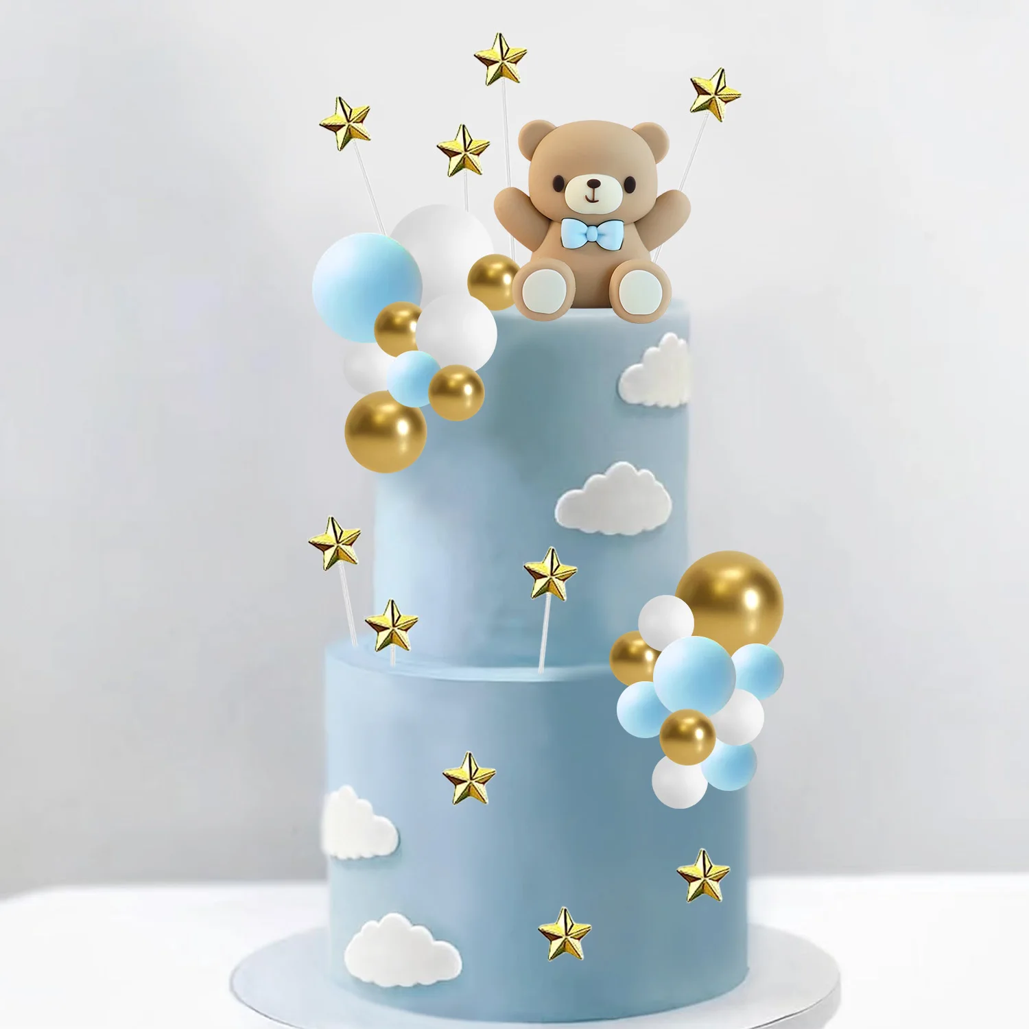Decorazione Torta Orsetto - Set 19 Pezzi Per Battesimo E Feste Bambini, Tema Marrone - Foto 2