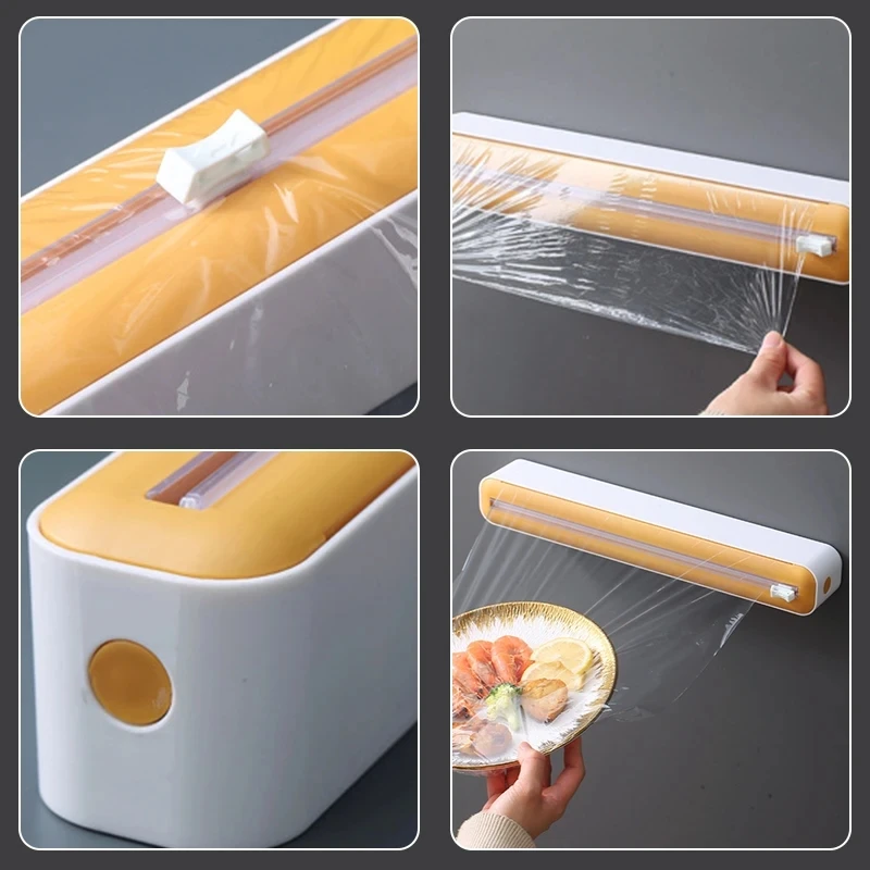 Magnetic Refillable Plastic Wrap Dispenser With Cutter Tin Aluminum Foil Dispenser Cutter Film Wrap Kitchen Tool plastic wrap dispenser