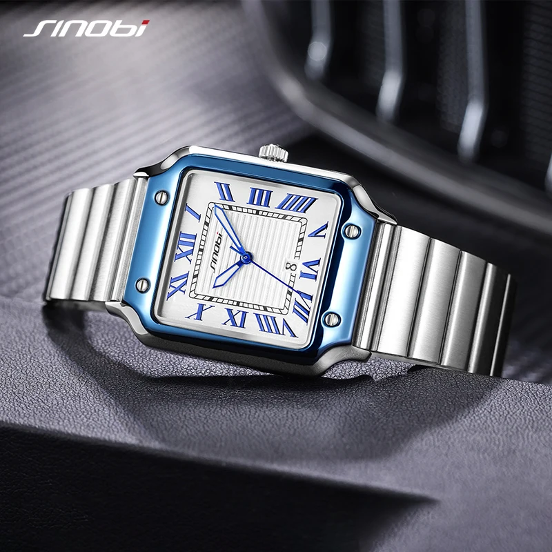 SINOBI Casual Design Men's Quartz Watches Fashion Stainless Steel Man's Wristwatches Business Square Male Relogio Masculino