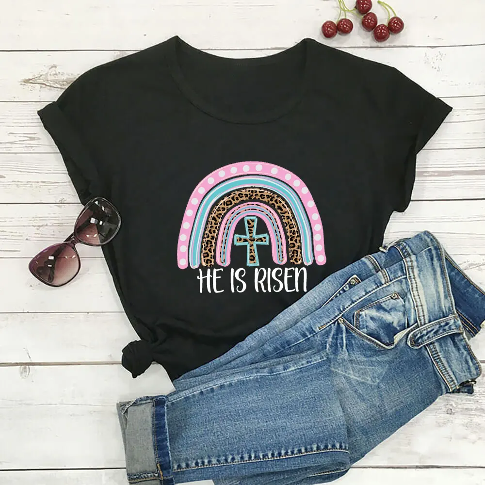 

He Is Risen New Arrival Christian Shirt 100%Cotton Women Tshirt Unisex Funny Summer Casual Short Sleeve Top Faith Tee Gift Tee