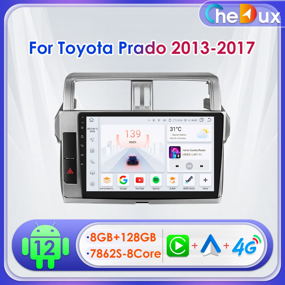 

10.1" Chedux 2Din Android12 Car Radio for Toyota Land Cruiser Prado 150 2013 - 2017 Multimedia GPS Navigation DSP RDS CarPlay