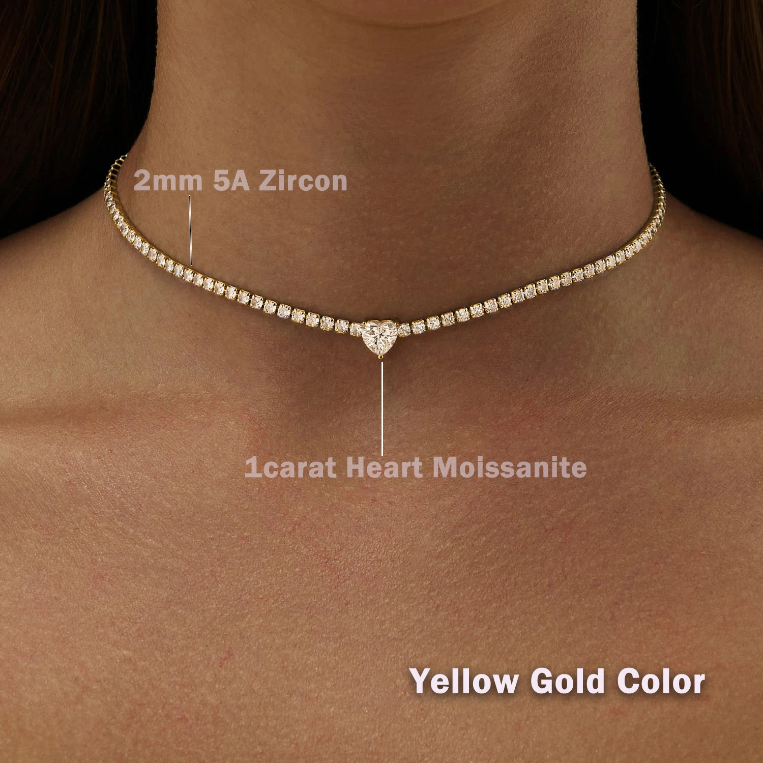 HERIER Tennis Necklace For Women - 14K Gold Plated Or Silver Cubic Zirconia Choker Necklace