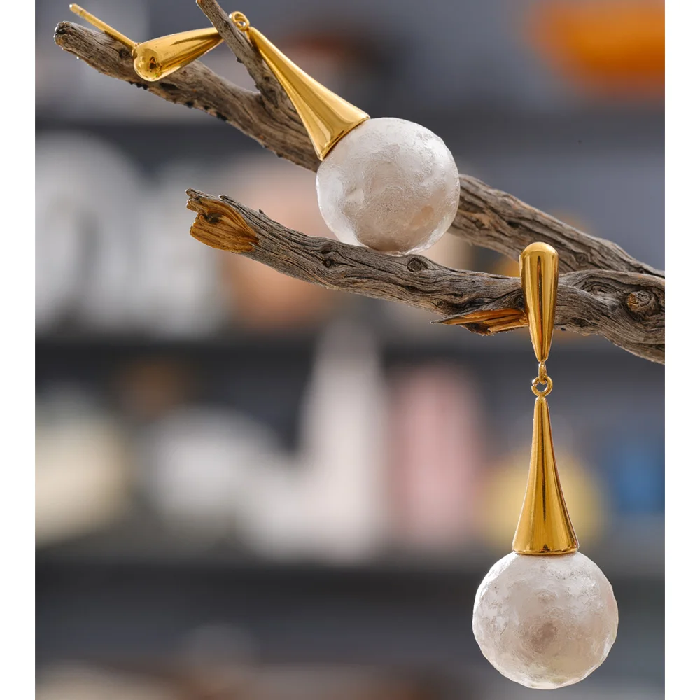 Yhpup Korean Stainless Steel Simulated Pearls Drop Daily Earrings