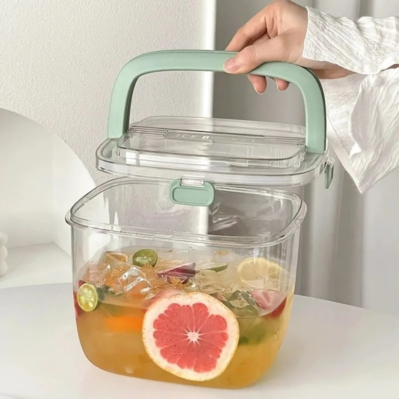 Creative Acrylic Ice Bucket With Ice Clip Transparent Cubes Iced Beverage Beer Bucket Outdoor Picnic Fruit Storage Basket
