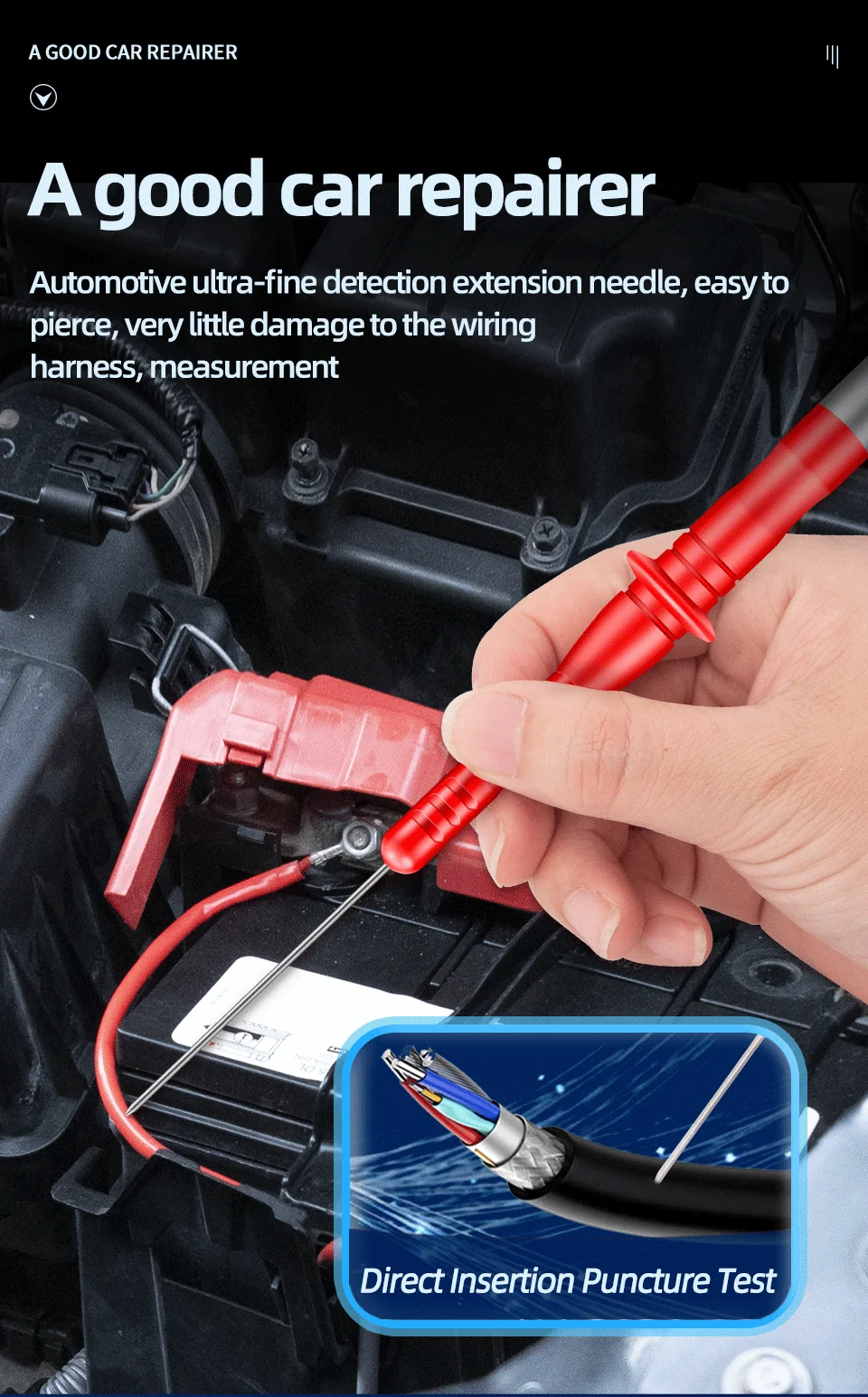 Diagnosewerkzeuge Multimeter Messleitung ANENG PT2003 Verlängerung Zurück Piercing Nadelspitze Sonden Auto Automotive Test Probe Kit 3MM – Detail 8