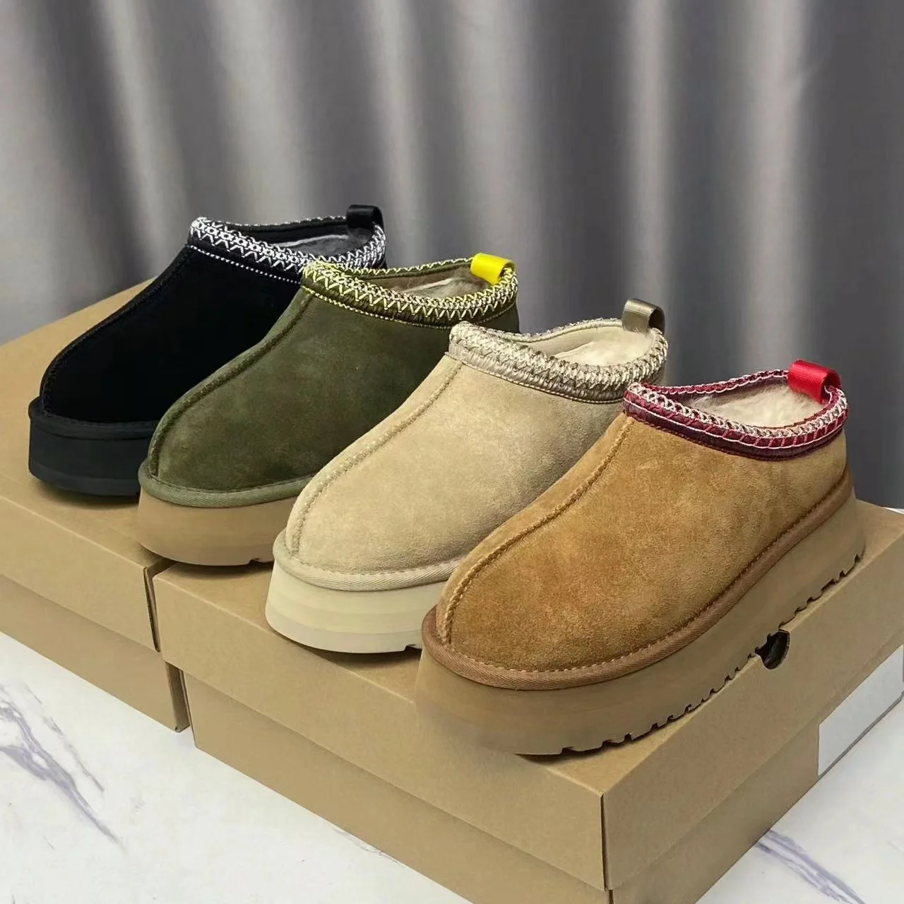 여성용 겨울 미니 앵클 부츠 천연 가죽 편안한 합성 양가죽 안감 클래식 브랜드 아웃도어 스타일