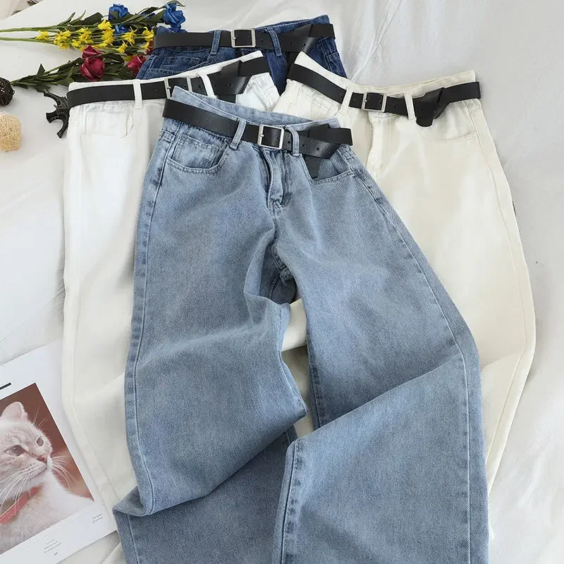 Spring 2022 New High-Waisted Slimming Straight-Leg Petite Loose-Fit Versatile Wide-Leg Trailing Jeans For Women