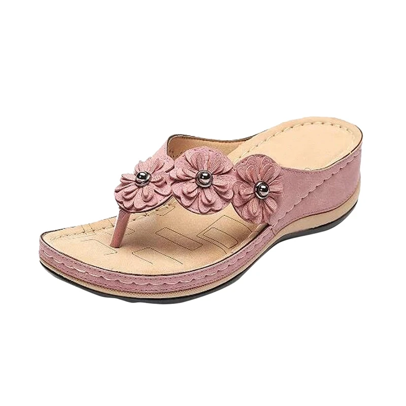 Atikota Women Fashion Floral Sandals Wedges Platform Leisure Slippers Summer Peep Toe T-Strap Casual Outdoor Beach Women Sandals