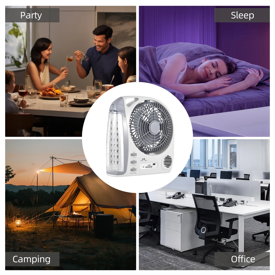 rechargeable electric fan with light and radio
