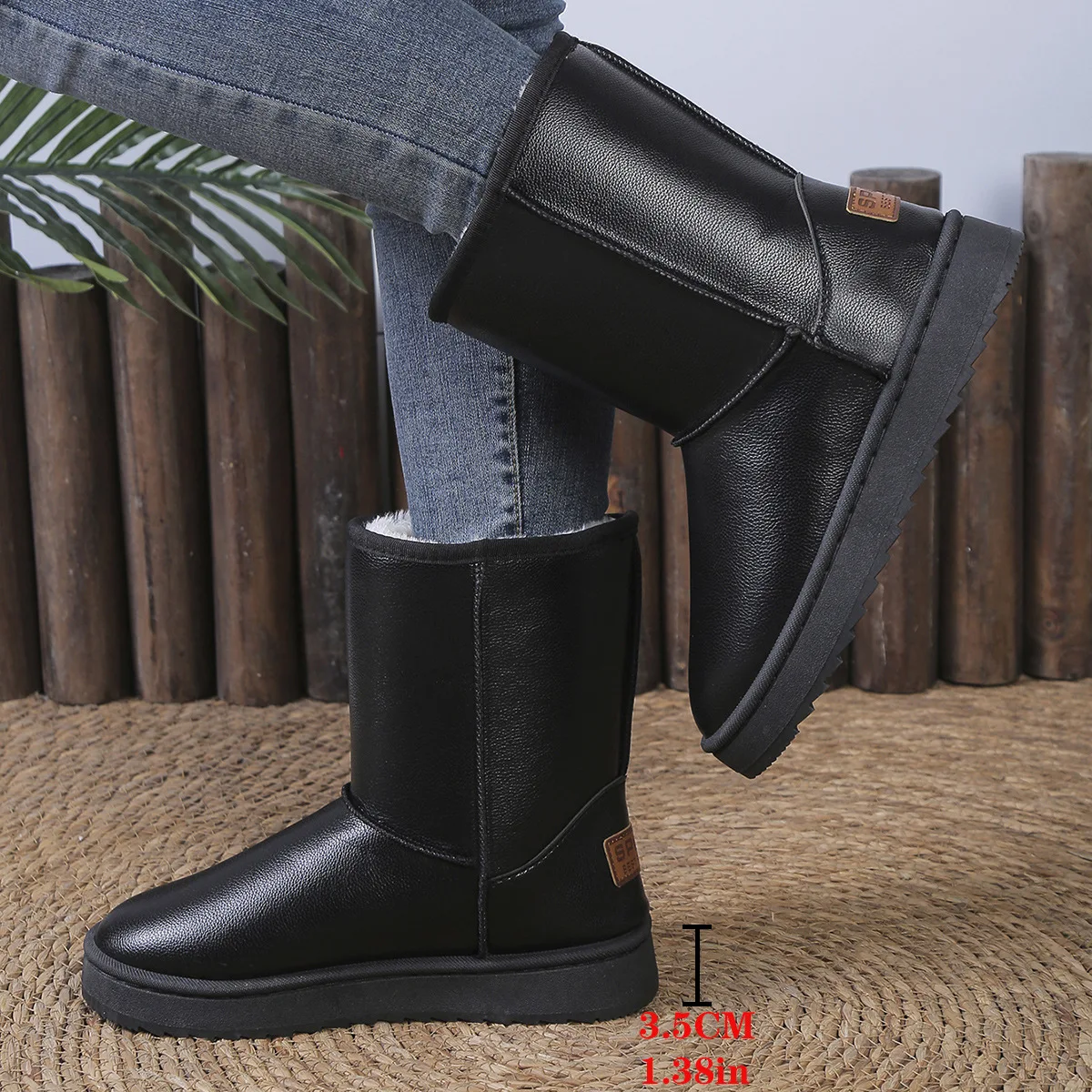 Waterproof Platform Snow Boots Women Plus Size 36-42 Non Slip Mid Calf Boots Woman Comfort Warm Long Plush Winter Booties Mujer