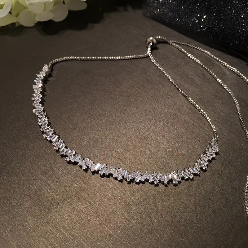 Fashion Brand Jewelry Rose Gold Color Rectangle Zirconia Necklace/Torques For Women Party Gift