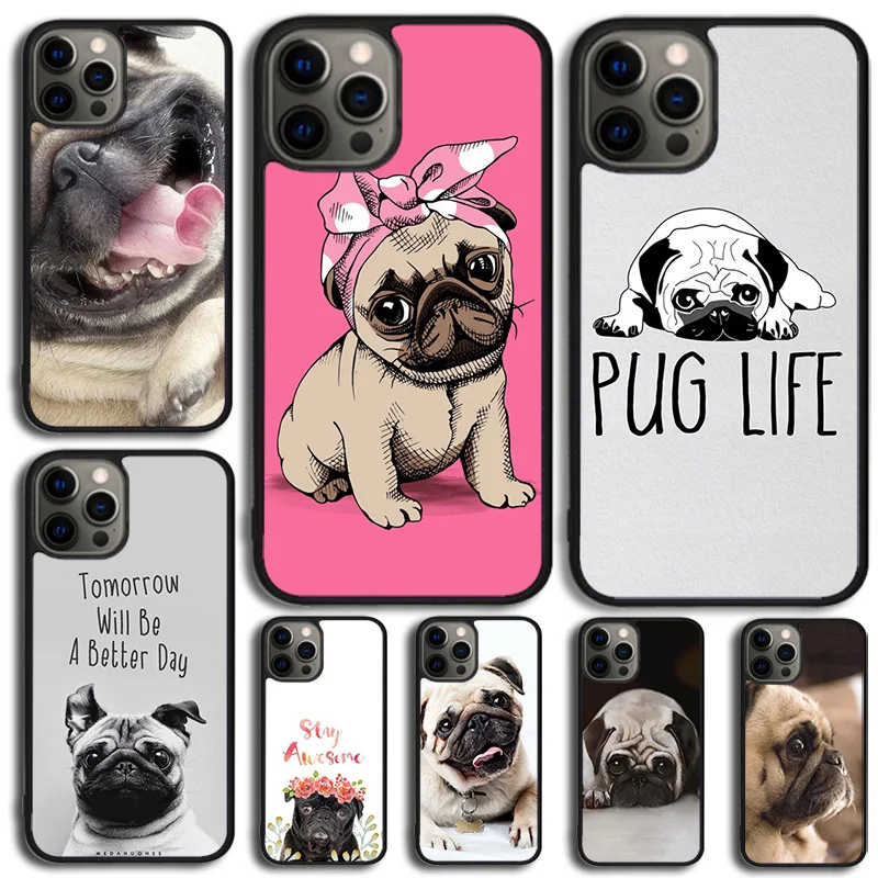 Cute Puppy Pug Dog Mop Cover Per Telefono Per Iphone 15 14 Se 2020 Xr Xs 11 12 13 Mini Pro Max 6 7 8 Plus