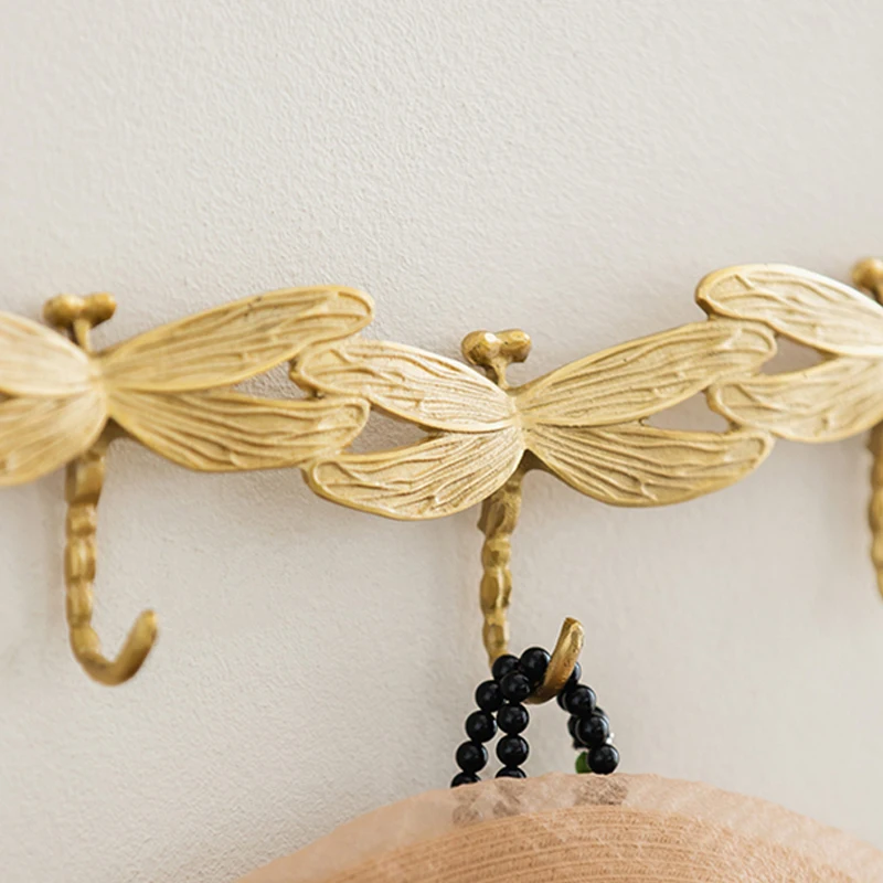 Hangers Key Holder Wall Brass Dragonfly Entrance Hanging Hook Cloakroom Long Rack Hook Home Decoration Housekeeper on Wall 6