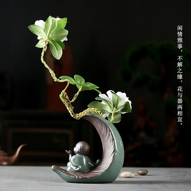Chinese creative vase ceramic decoration home study desk antique frame decorative arts and crafts Bonsai decoration ceramic vase decoration