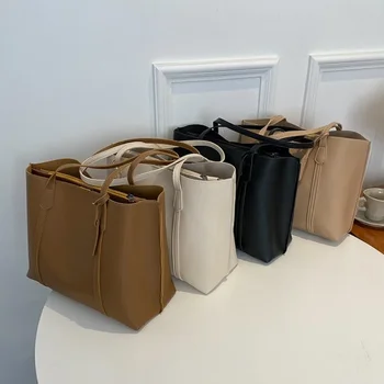 Trend Retro Solid Color PU Leather Underarm Bag Simple Women