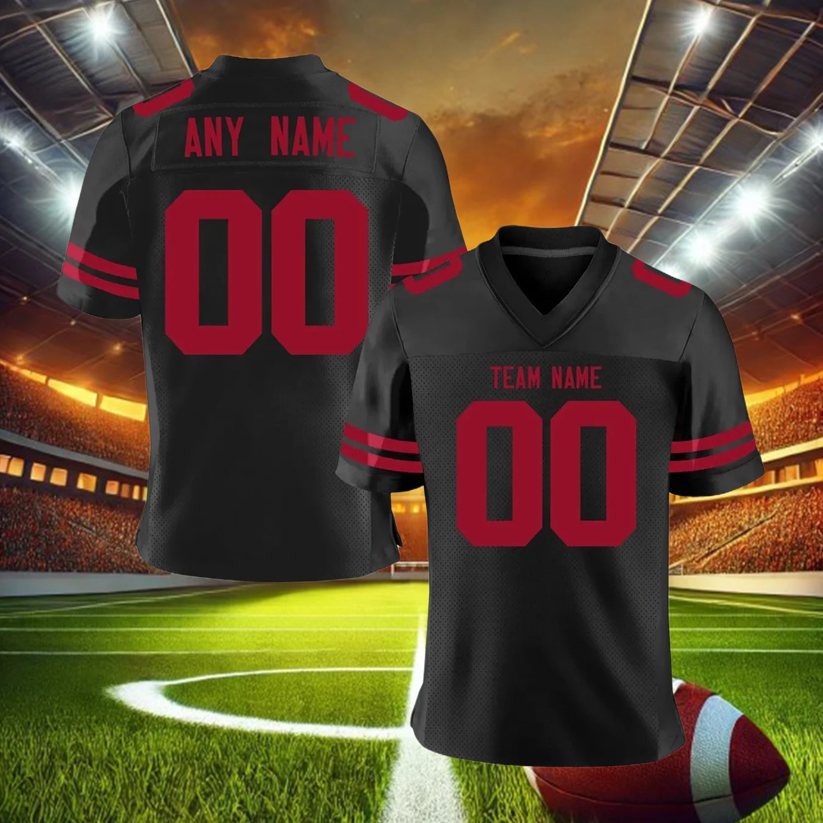 Custom American Football Jersey, Personalized Red Jersey Shirt with Printed Team Name Number, Football Top for Men Women Youth view 2