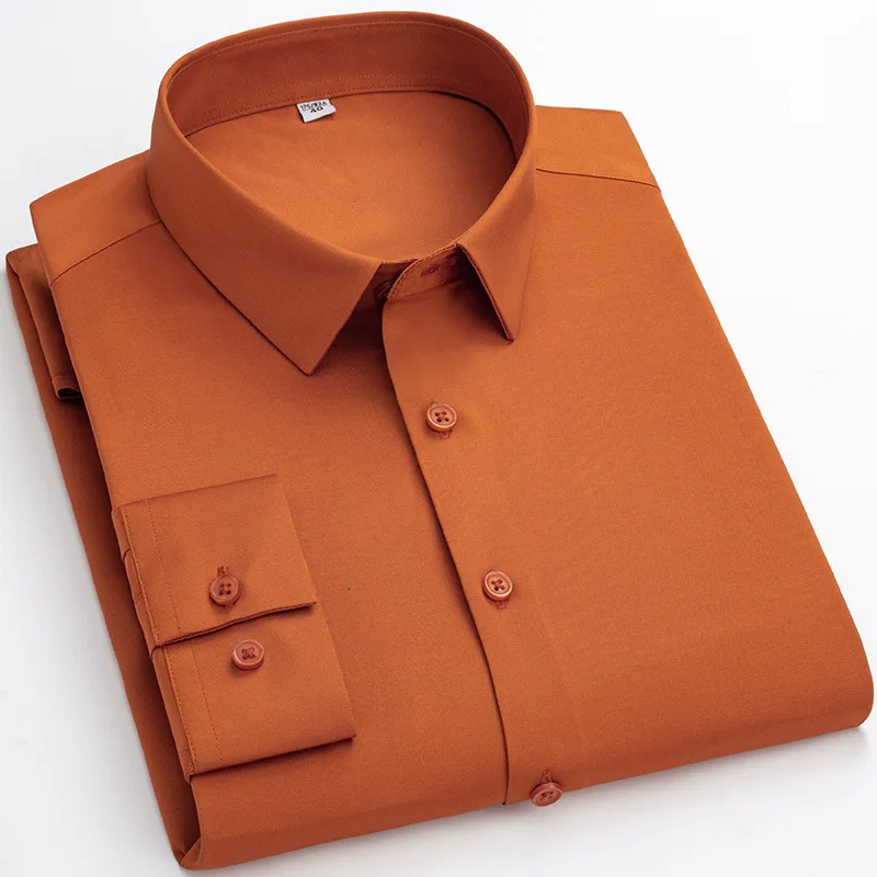 Long Sleeve Shirt Casual Business High Elasticity Soft Cozy No Pockets Thin White Work Shirt Long-sleeved Shirt Men Slim Fit Non-iron Work